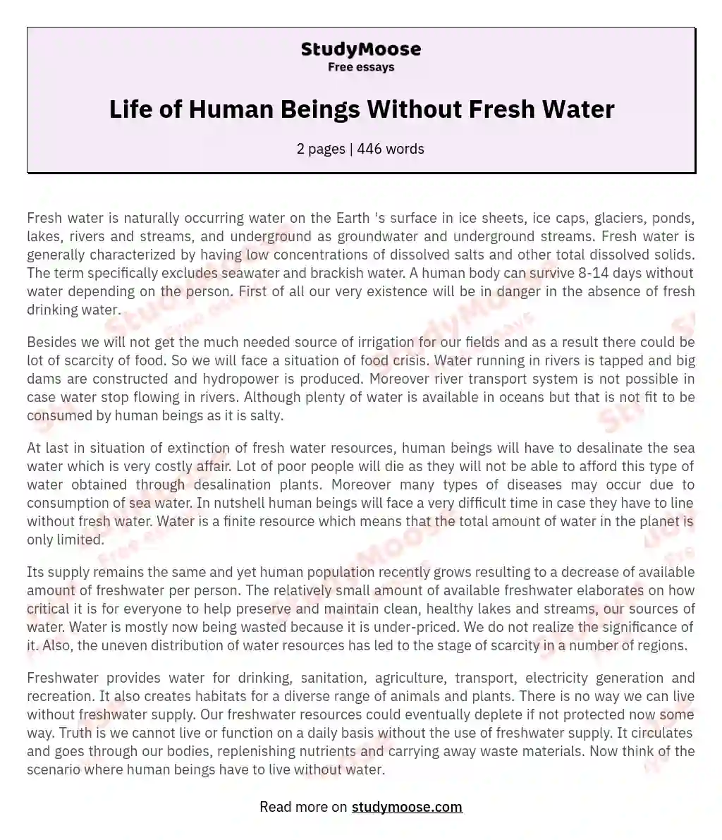 Life of Human Beings Without Fresh Water essay