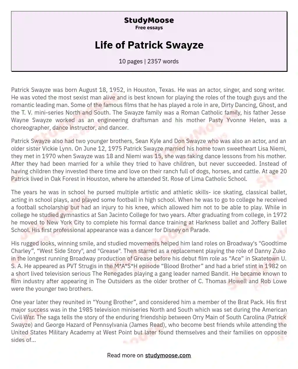 Life of Patrick Swayze