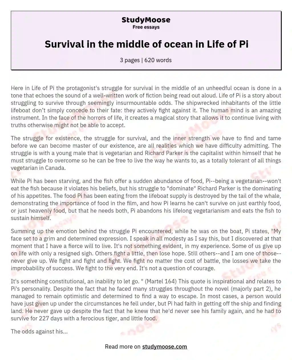 Survival in the middle of ocean in Life of Pi