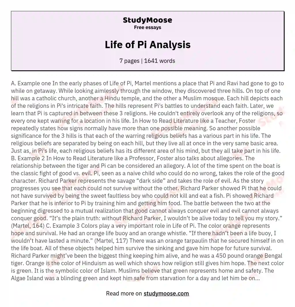 Life of Pi Analysis