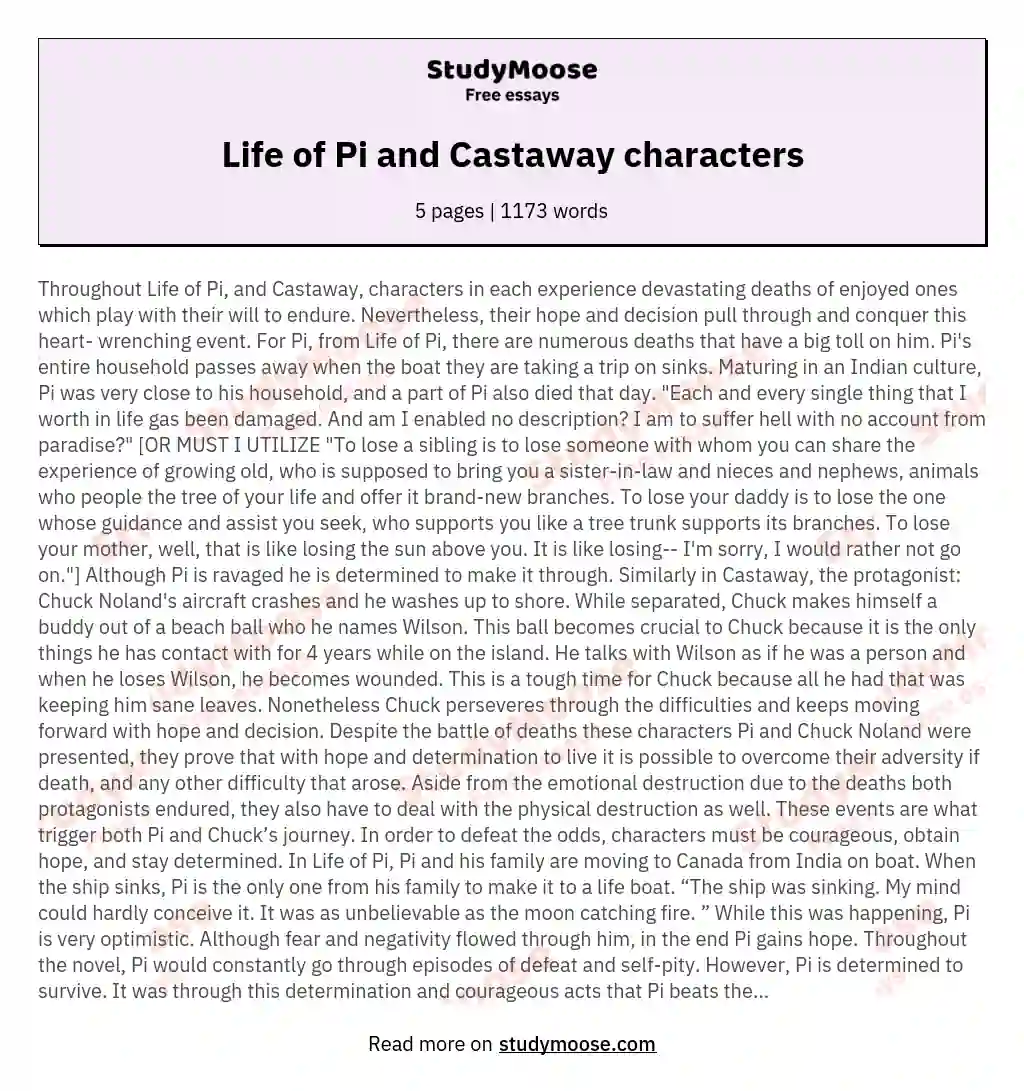 Life of Pi and Castaway characters essay