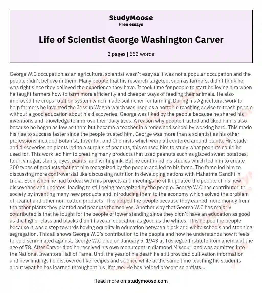 Life of Scientist George Washington Carver essay