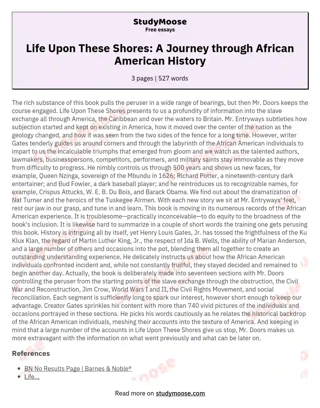 Life Upon These Shores: A Journey through African American History essay