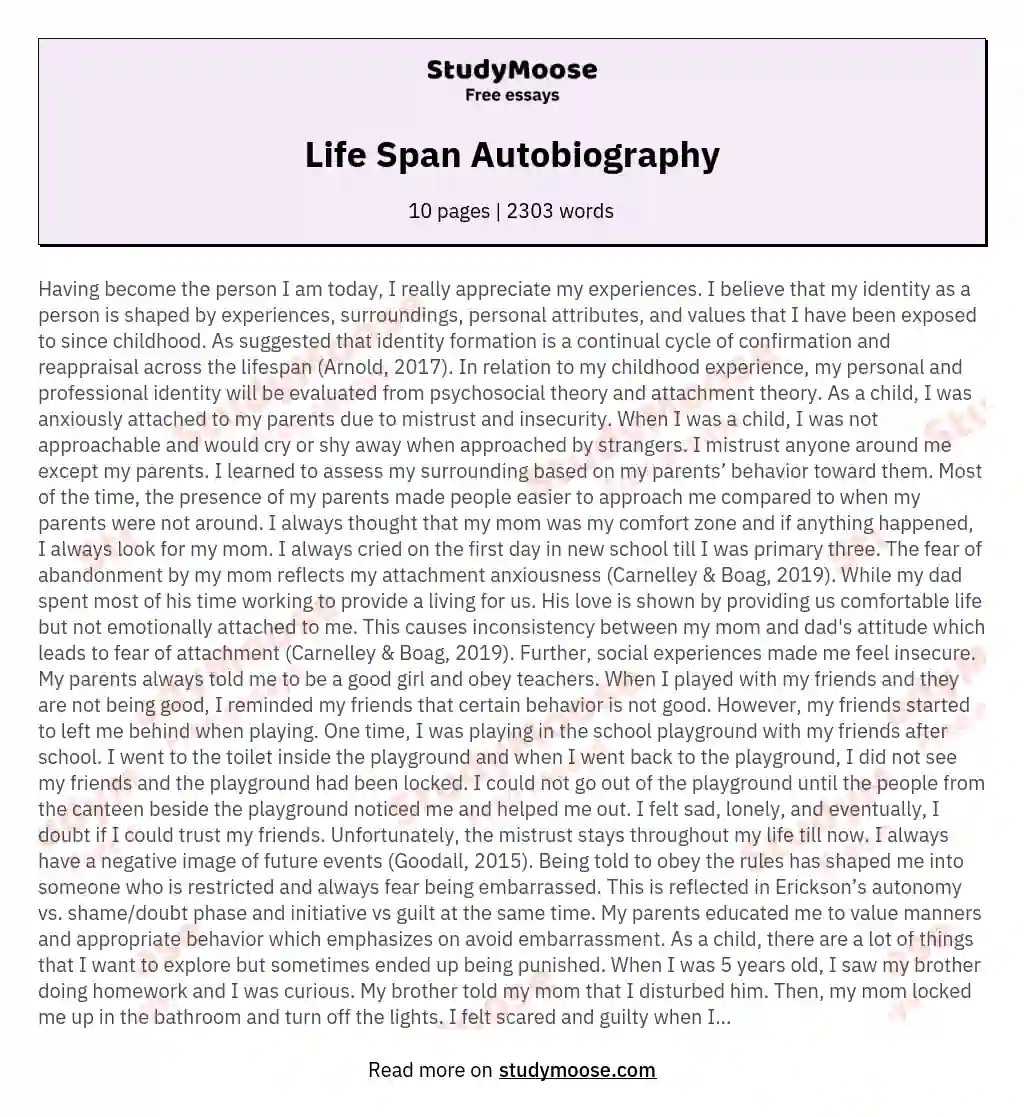 Life Span Autobiography essay