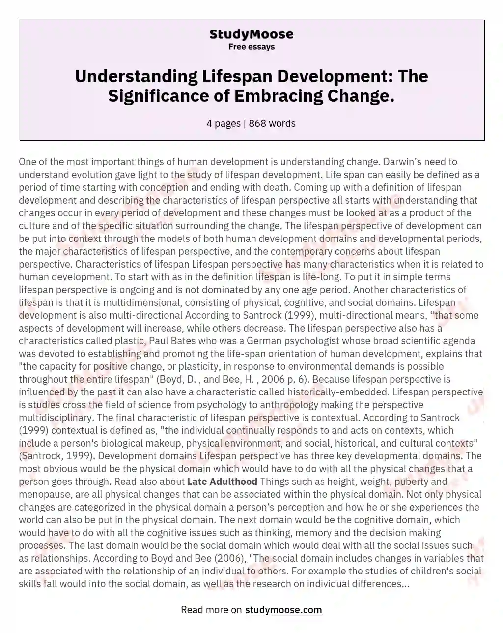 The Lifespan Mosaic: The Portrait of Human Development essay