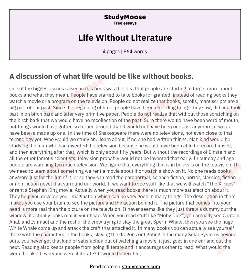 Life Without Literature essay