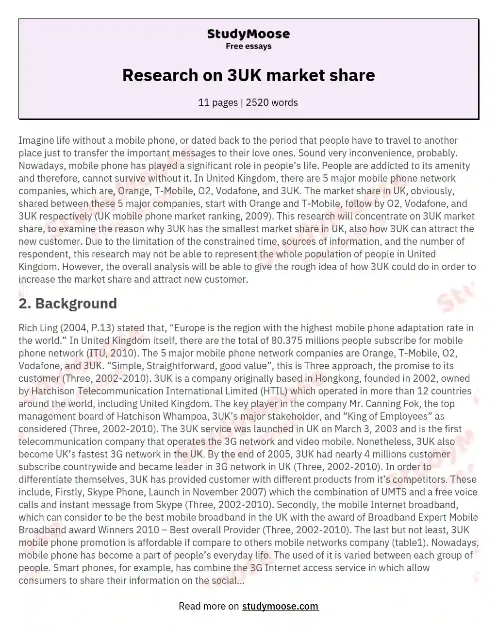 Research on 3UK market share essay