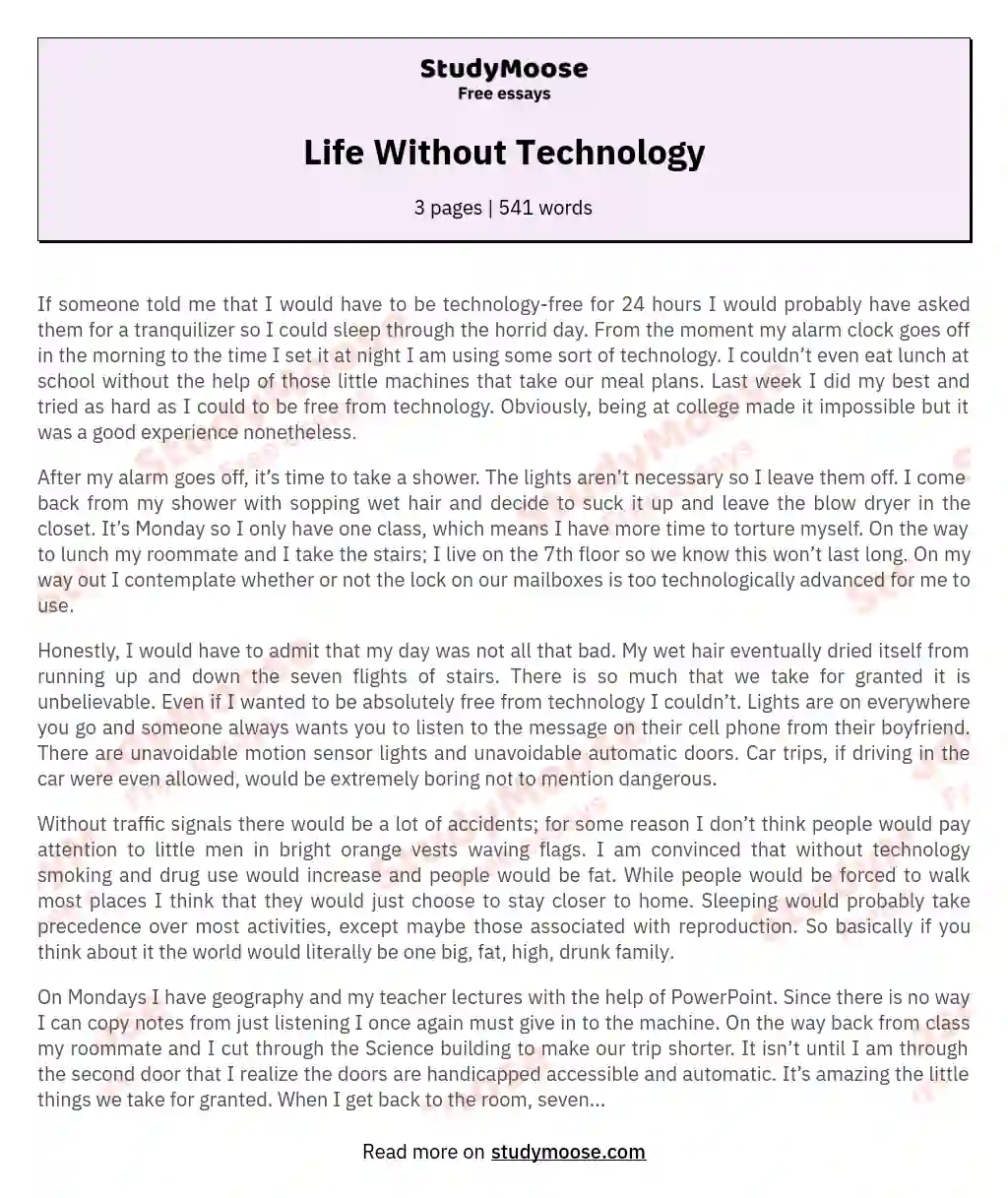 Life Without Technology essay