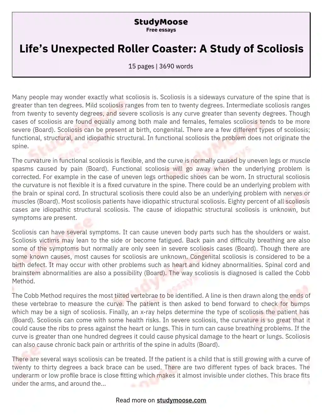 Life’s Unexpected Roller Coaster: A Study of Scoliosis essay