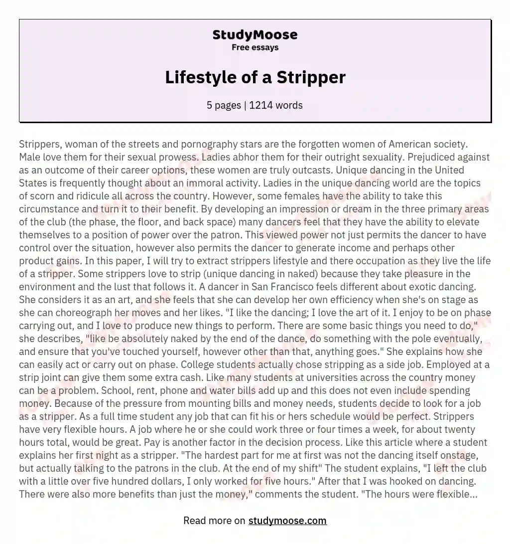 Lifestyle of a Stripper essay