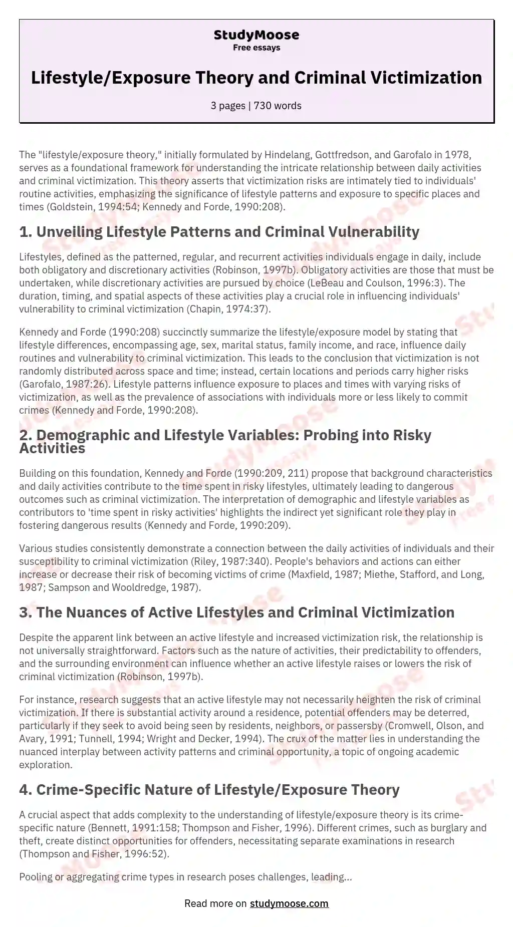 Lifestyle/Exposure Theory and Criminal Victimization essay