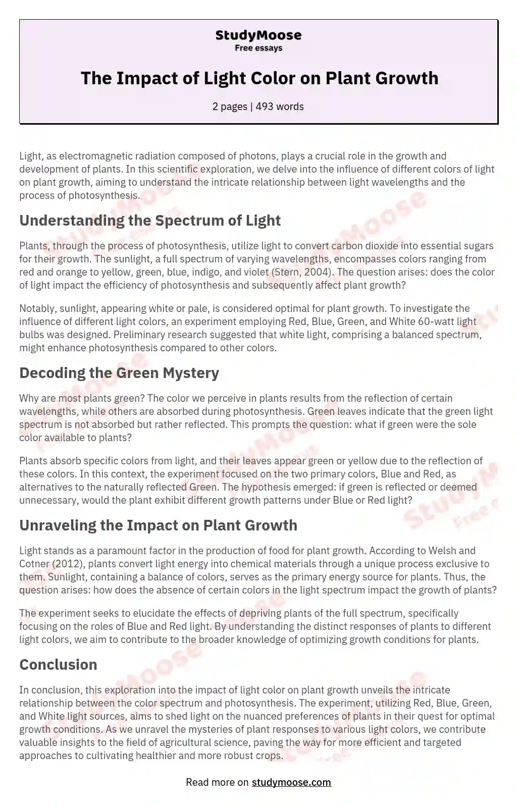 The Impact of Light Color on Plant Growth essay