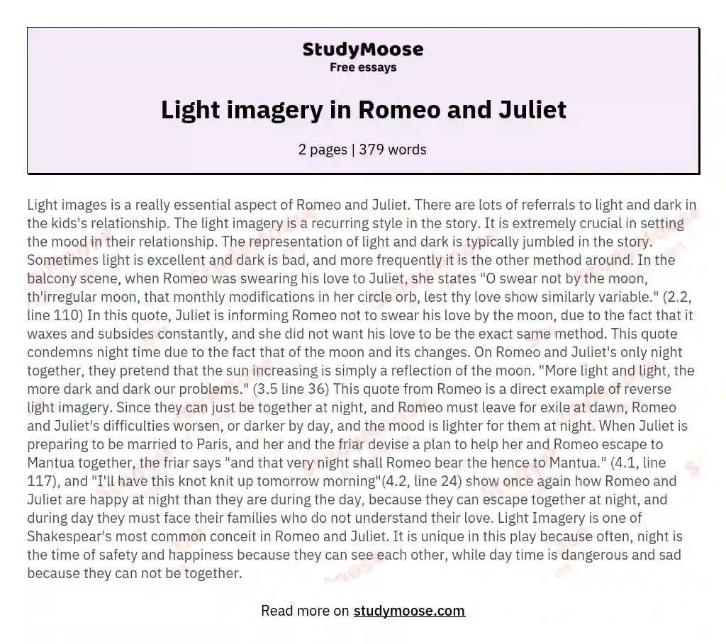 Light imagery in Romeo and Juliet essay