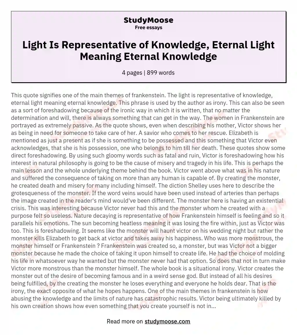Light Is Representative of Knowledge, Eternal Light Meaning Eternal Knowledge essay