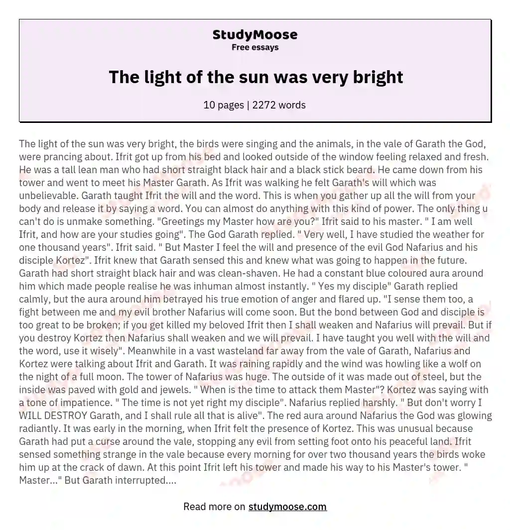The light of the sun was very bright essay