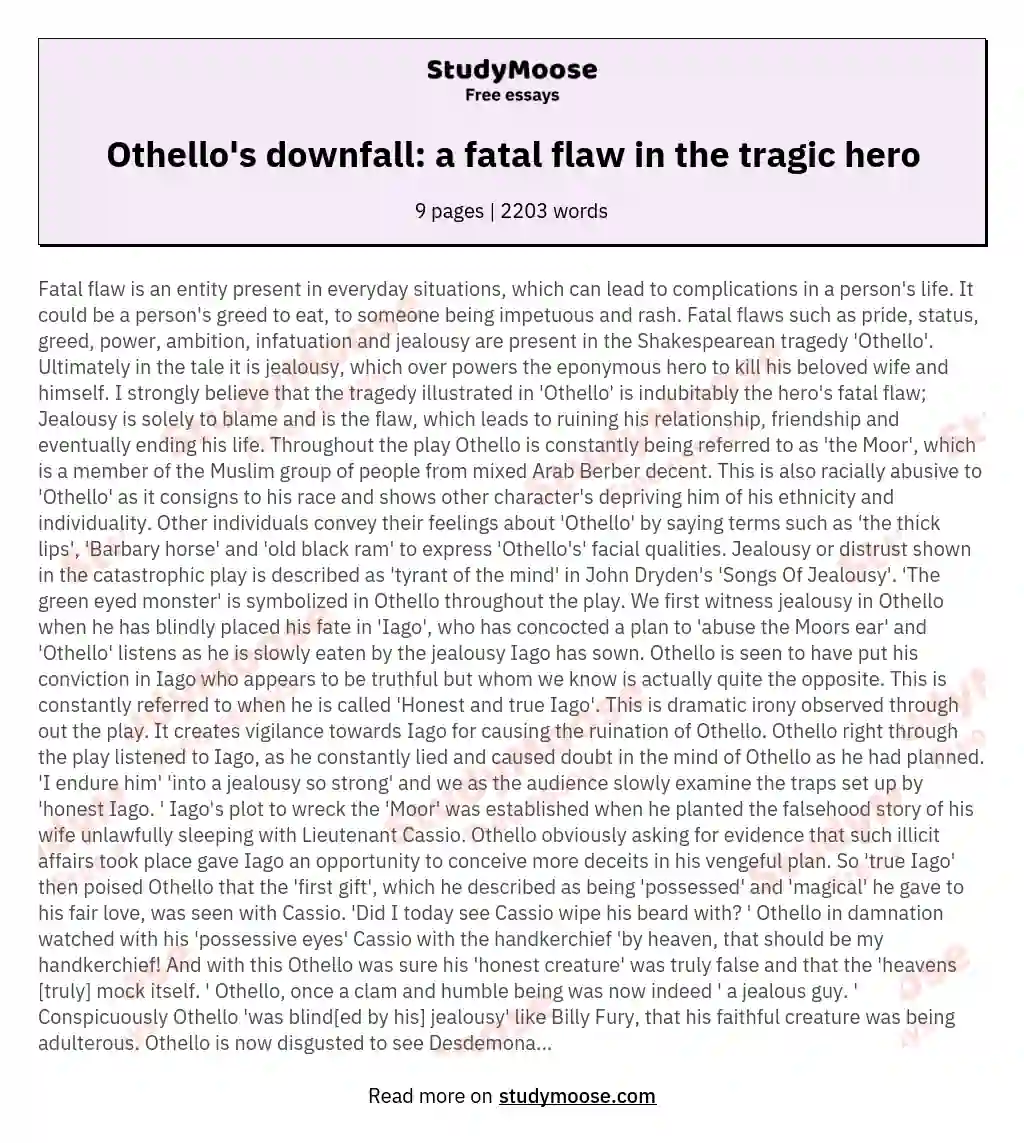 Othello's downfall: a fatal flaw in the tragic hero essay