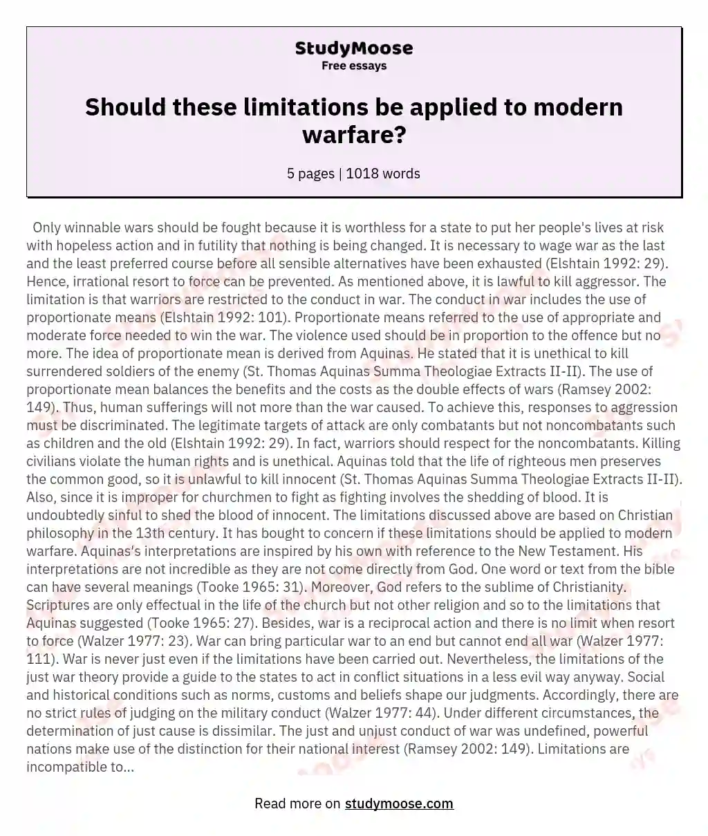 Should these limitations be applied to modern warfare? essay