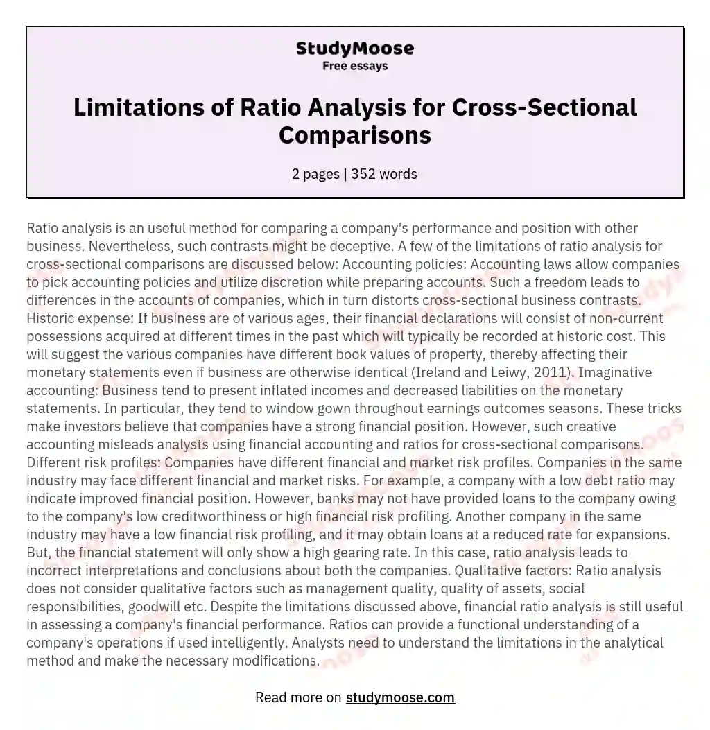 Limitations of Ratio Analysis for Cross-Sectional Comparisons