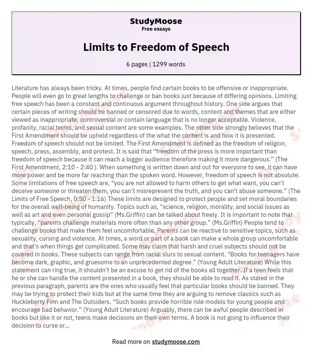 should freedom of speech be restricted on internet essay