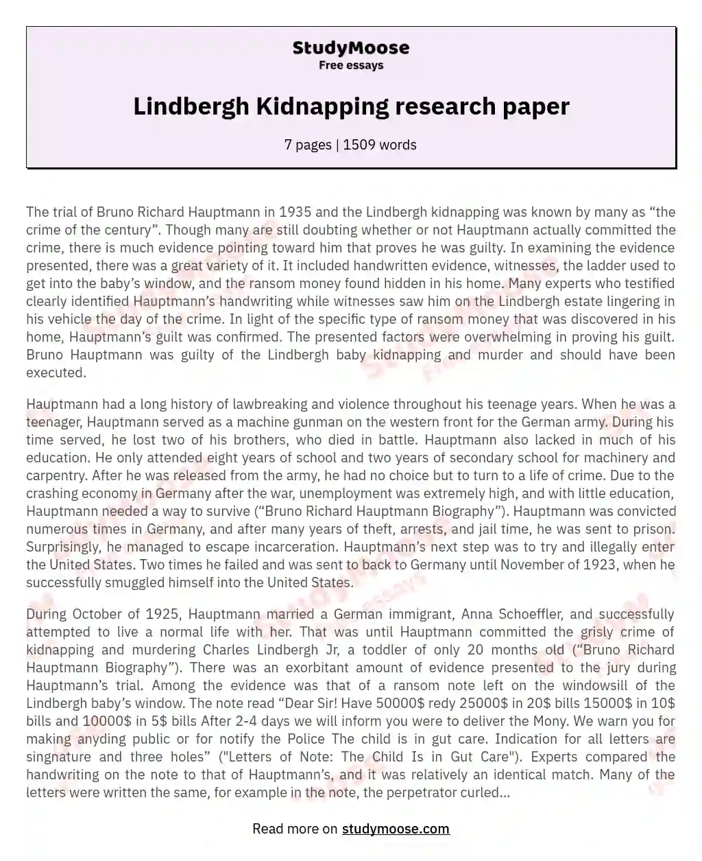 Lindbergh Kidnapping research paper essay
