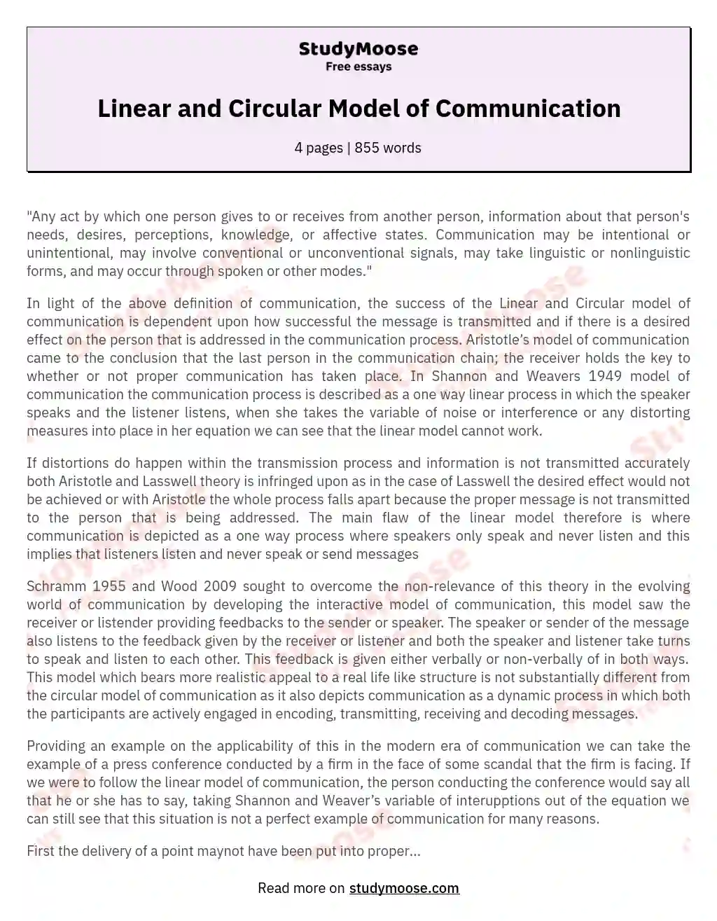 Linear and Circular Model of Communication essay
