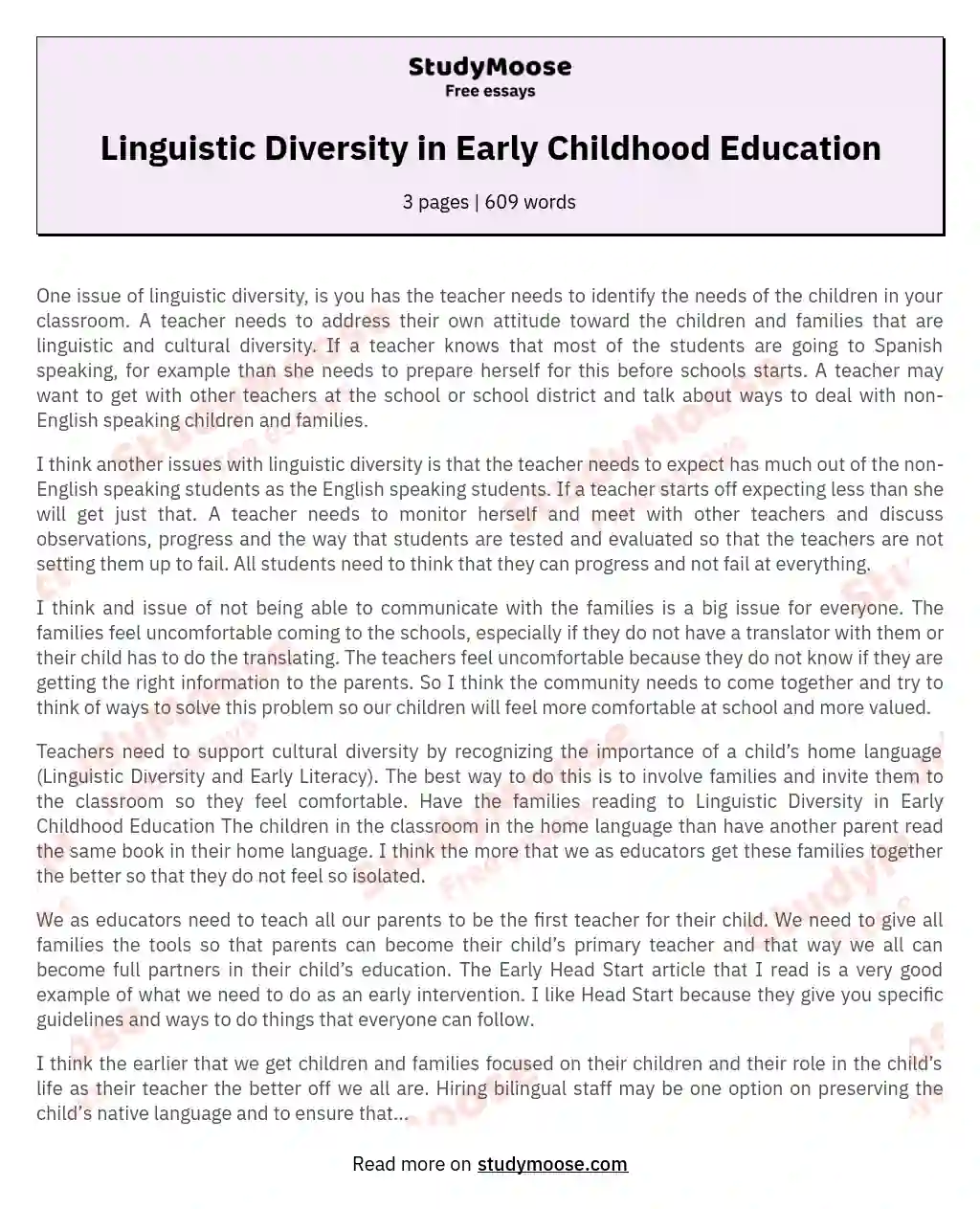 Linguistic Diversity in Early Childhood Education essay