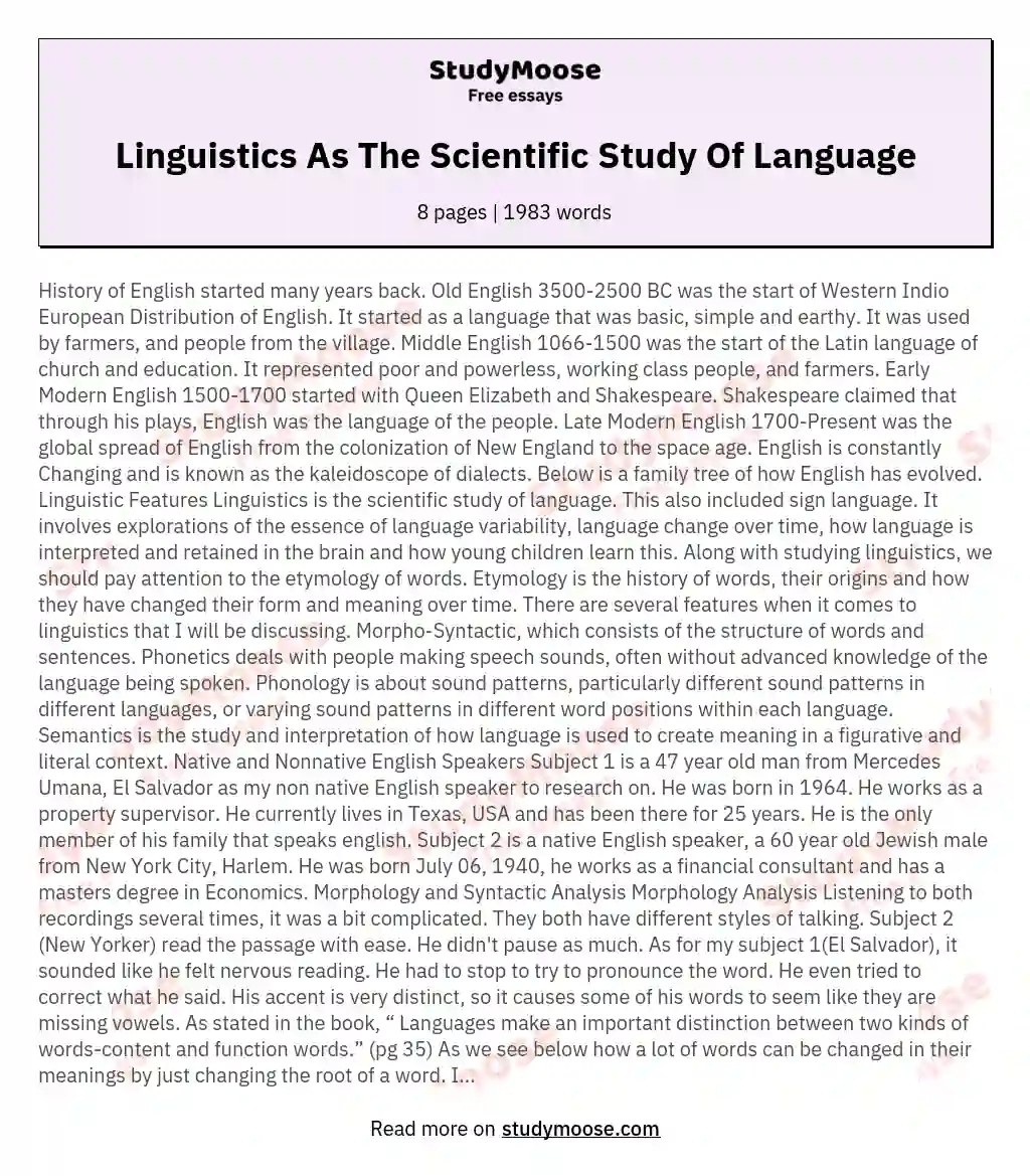 Linguistics As The Scientific Study Of Language essay