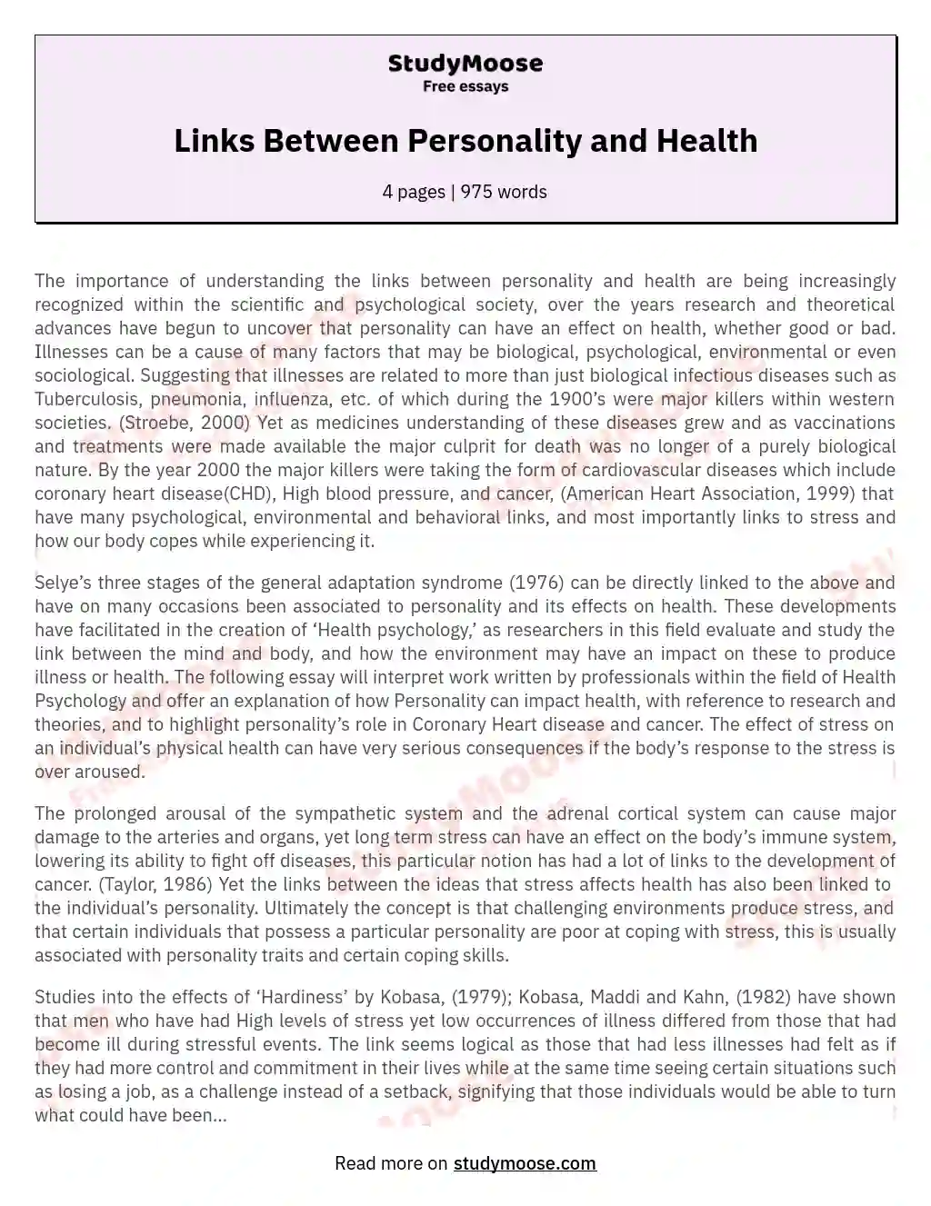 Links Between Personality and Health essay