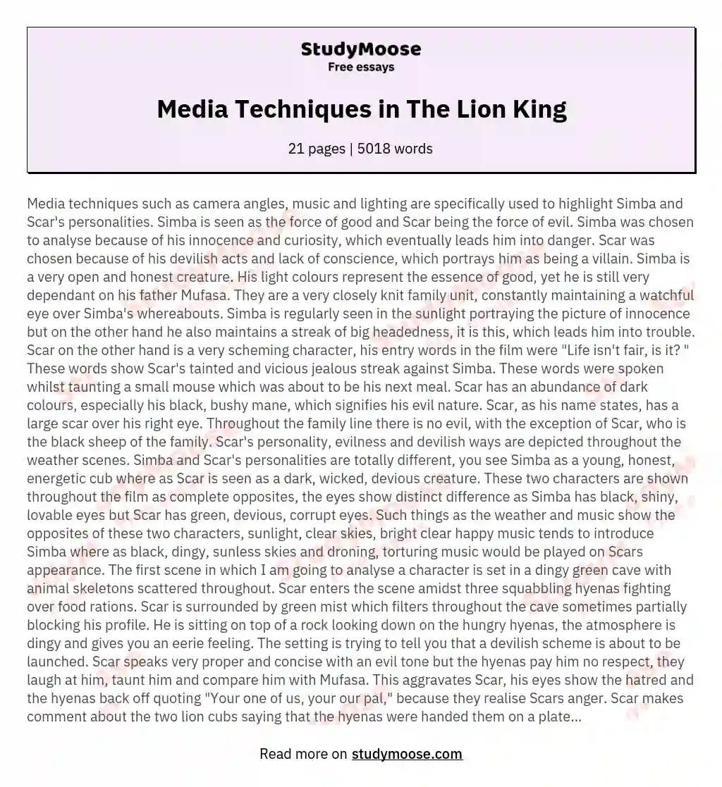 Media Techniques in The Lion King