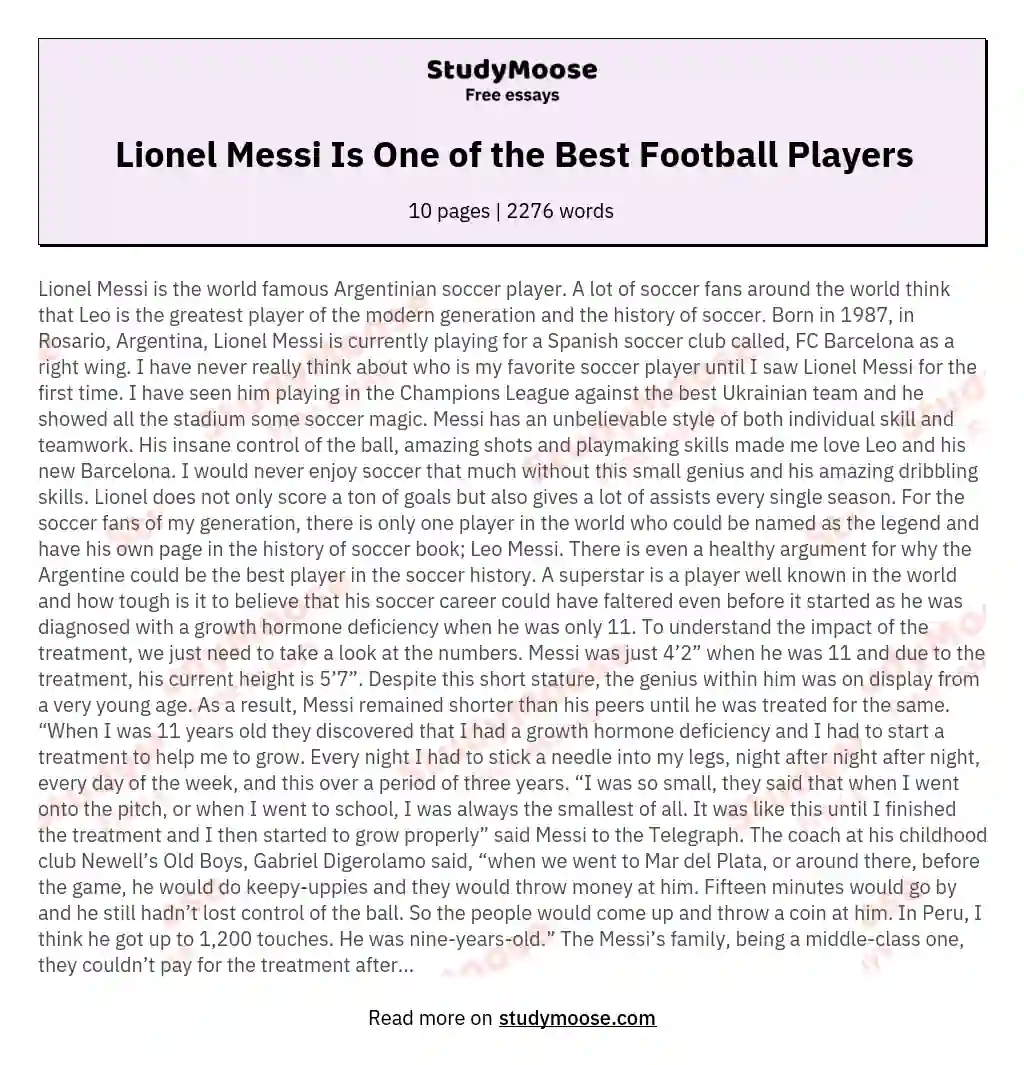 Lionel Messi Is One of the Best Football Players essay