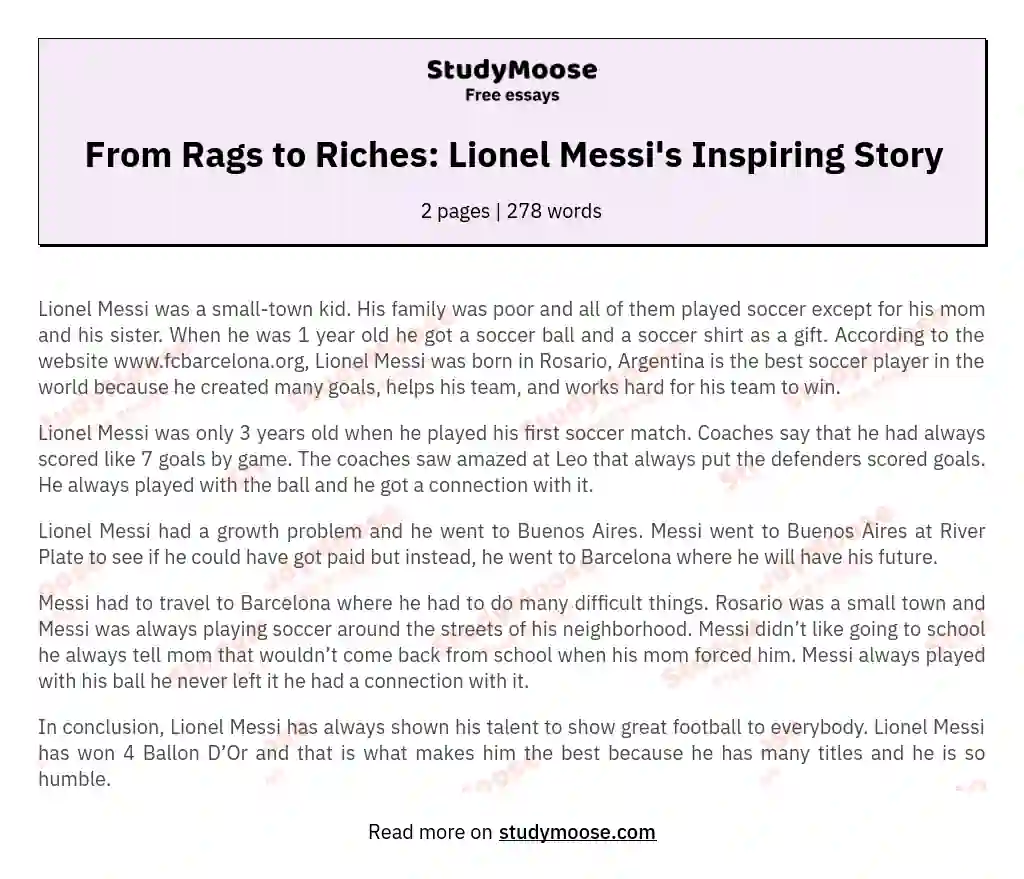 From Rags to Riches: Lionel Messi's Inspiring Story essay