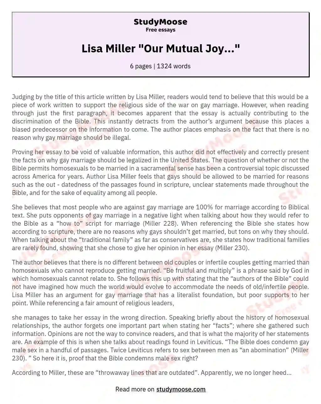 Lisa Miller "Our Mutual Joy..."