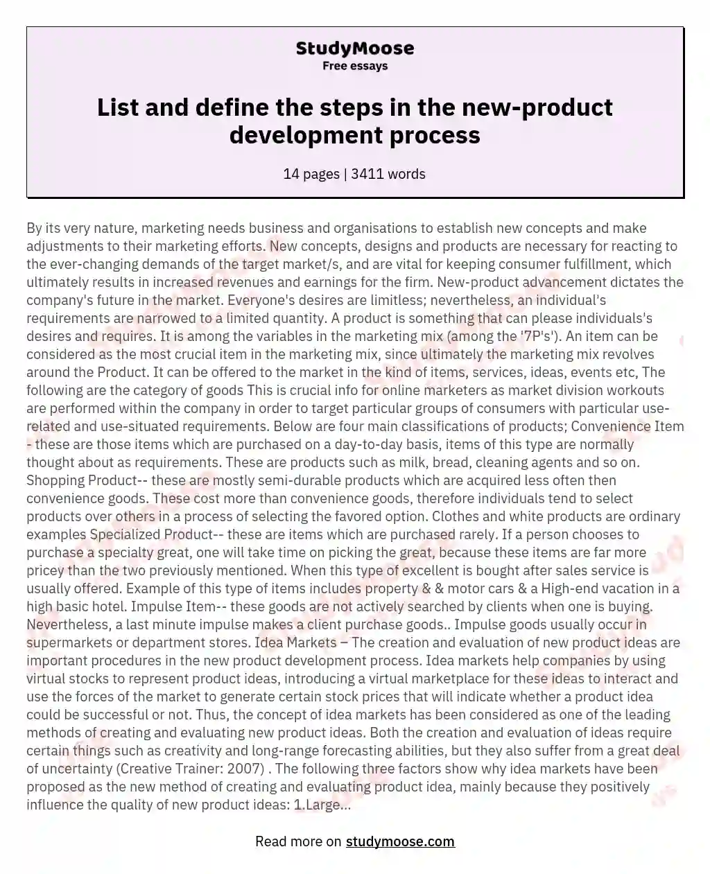 List and define the steps in the new-product development process