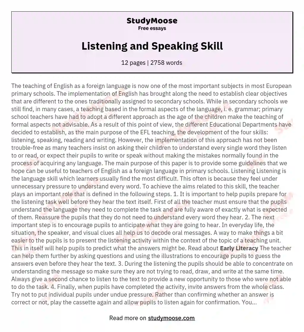 Listening and Speaking Skill essay