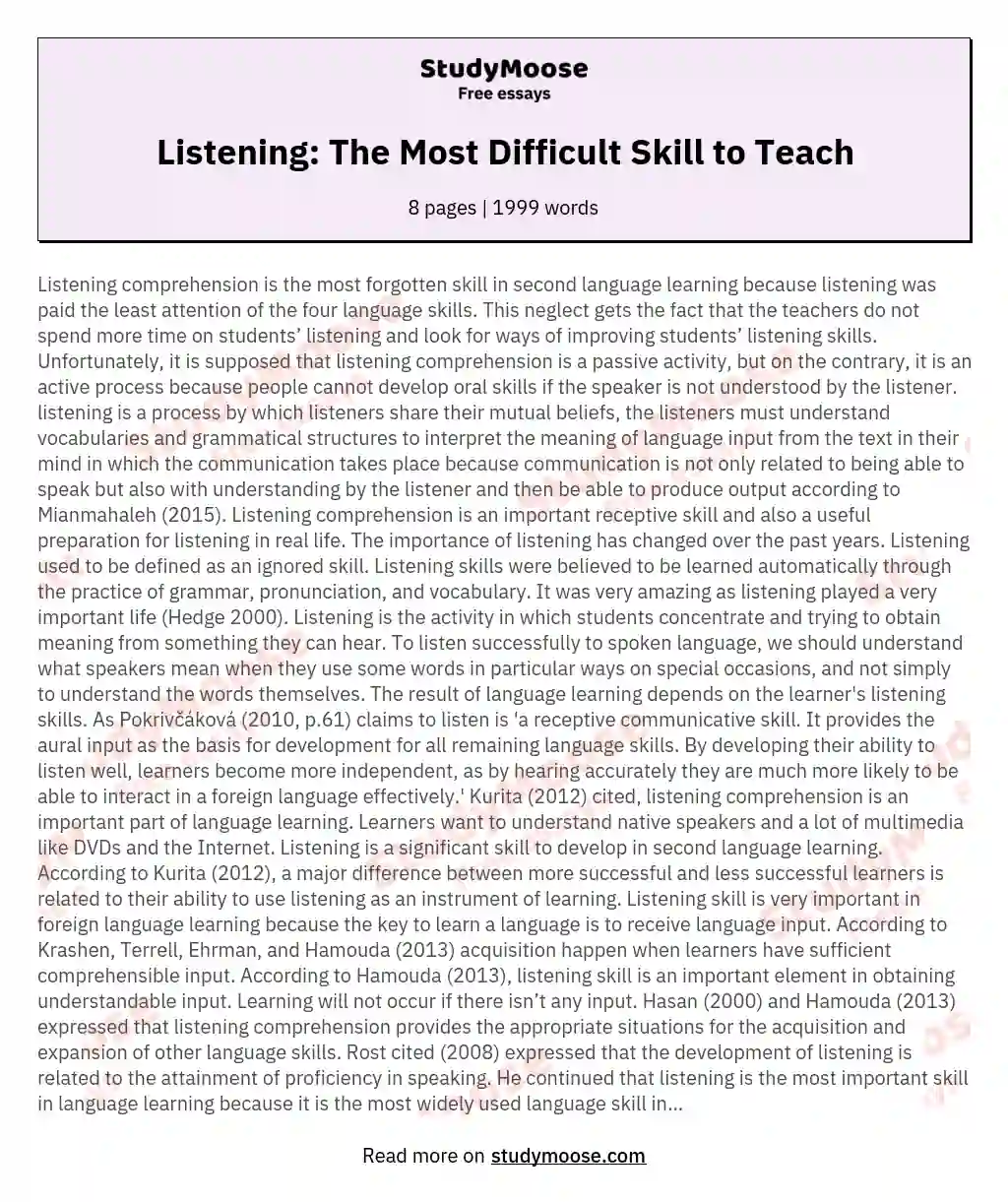 Listening: The Most Difficult Skill to Teach