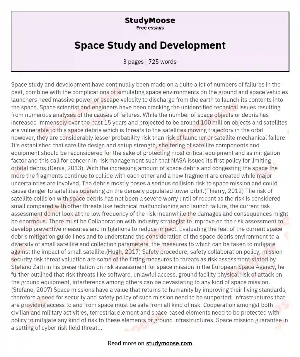 Space Study and Development essay