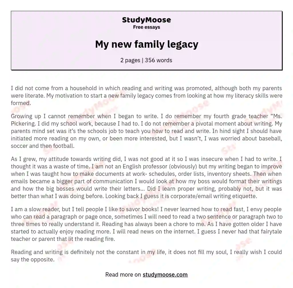 My new family legacy essay