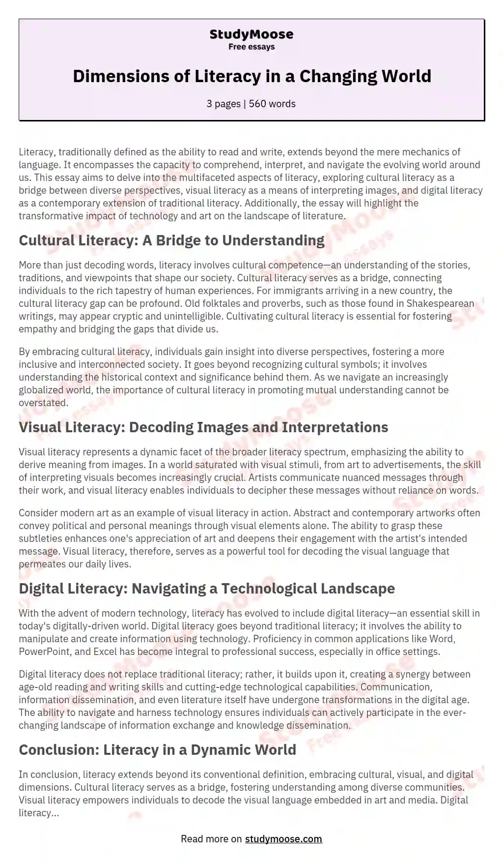 Dimensions of Literacy in a Changing World essay