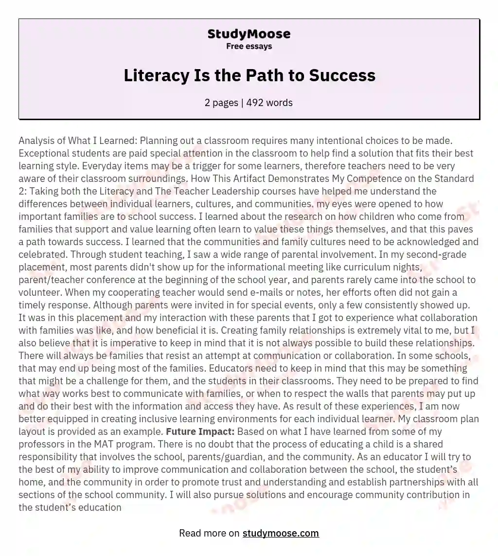 Literacy Is the Path to Success essay