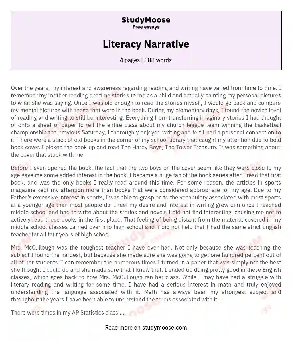 Journey in Words: Literacy from Childhood to College essay