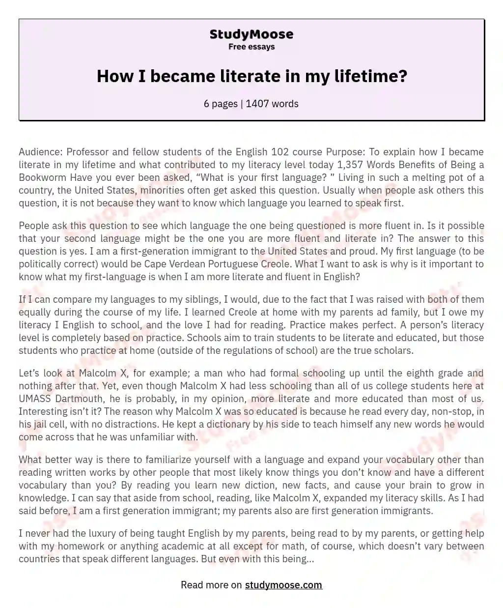 How I became literate in my lifetime? essay