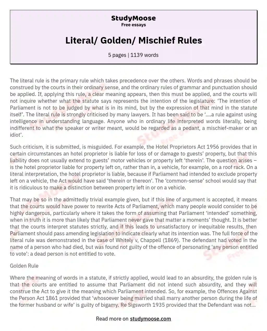 Literal/ Golden/ Mischief Rules