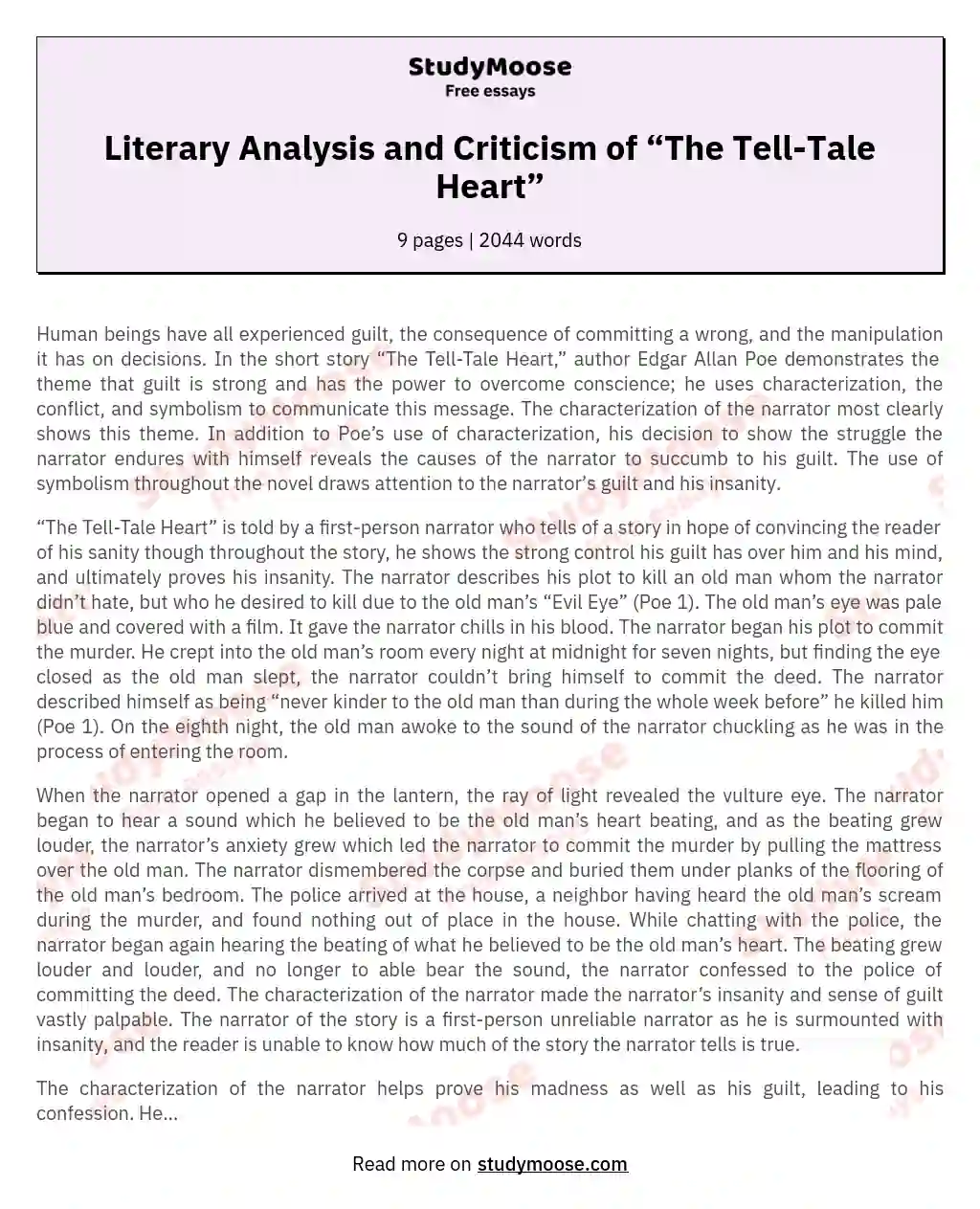 Literary Analysis and Criticism of “The Tell-Tale Heart” essay