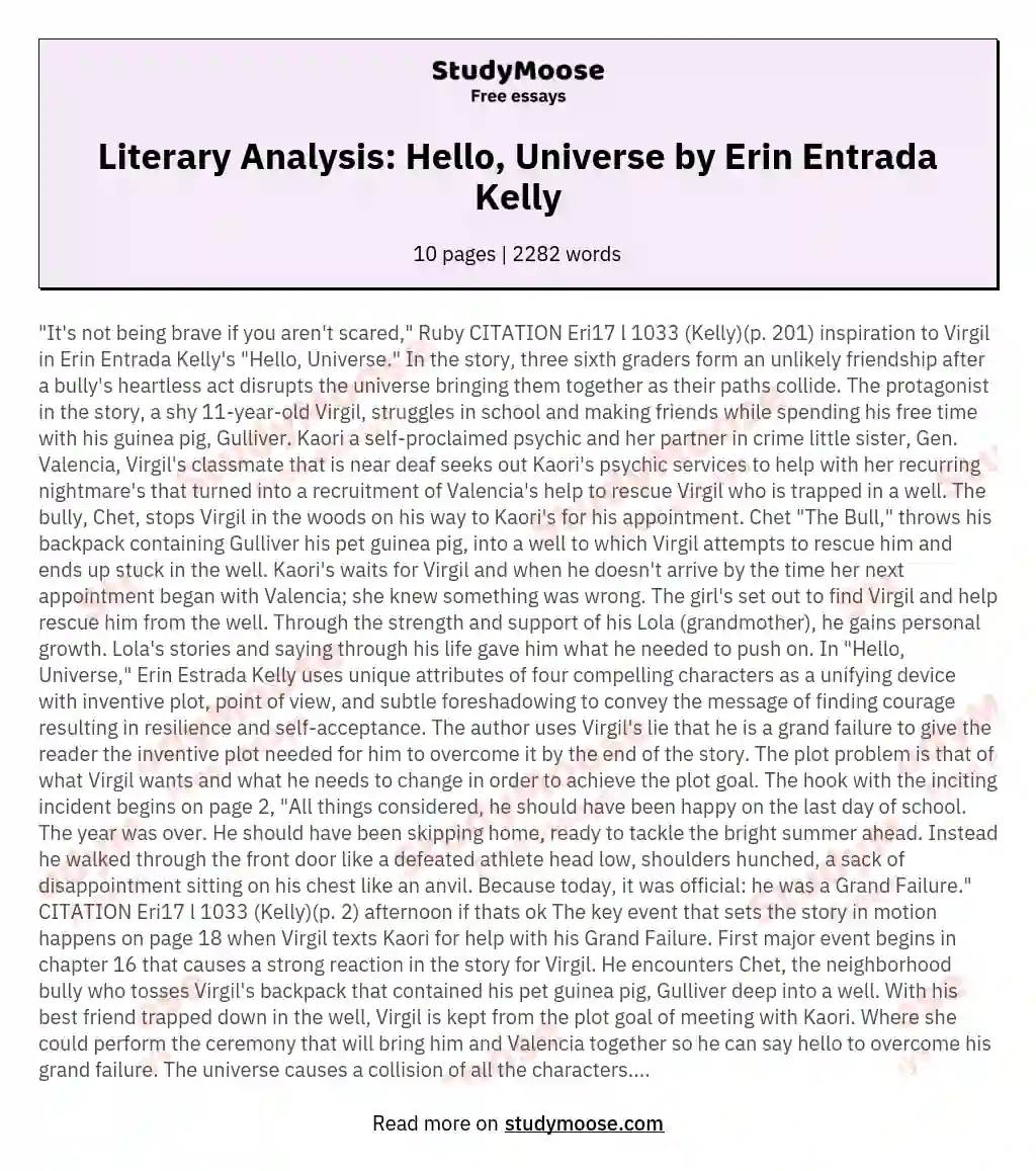 Literary Analysis: Hello, Universe by Erin Entrada Kelly essay