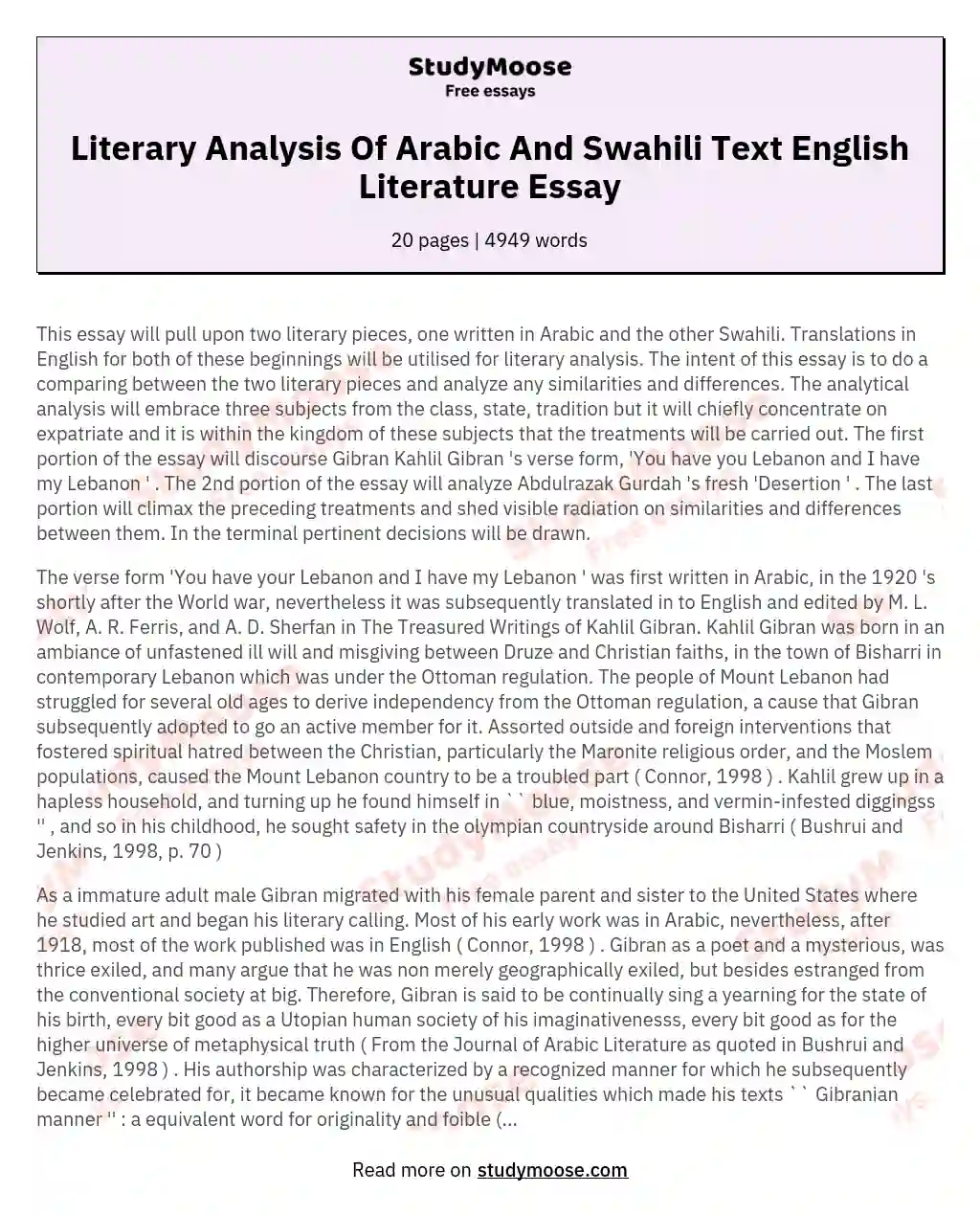 Literary Analysis Of Arabic And Swahili Text English Literature Essay