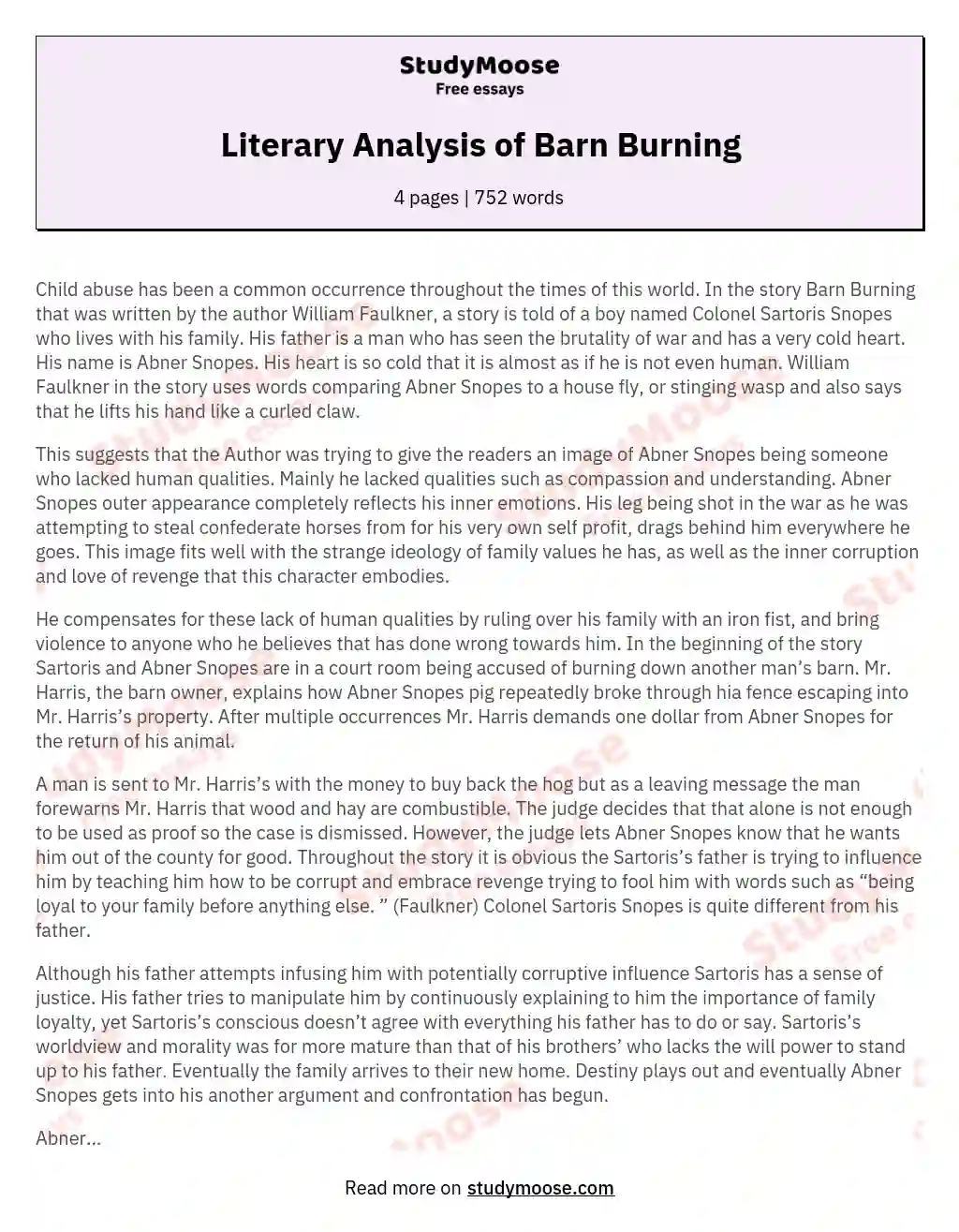 Literary Analysis of Barn Burning