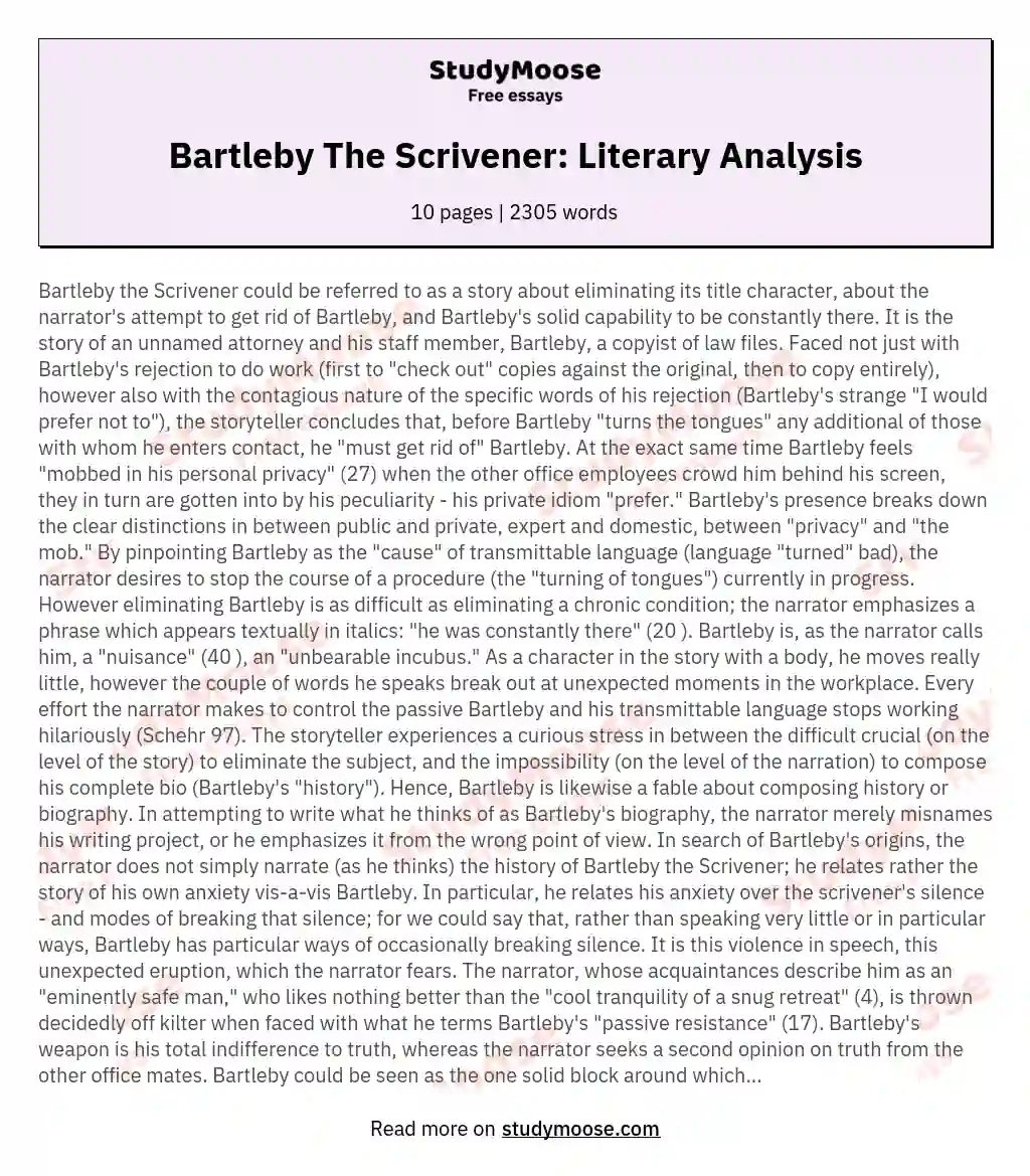 bartleby the scrivener character analysis