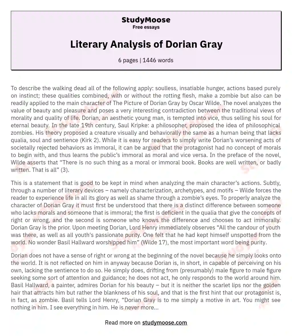 Literary Analysis of Dorian Gray