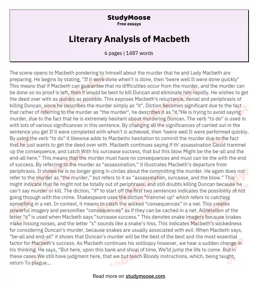 Literary Analysis of Macbeth essay
