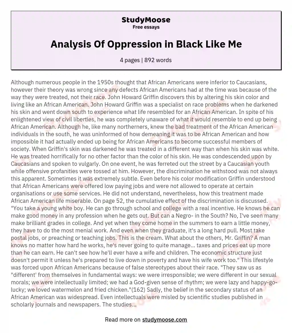 Analysis Of Oppression in Black Like Me